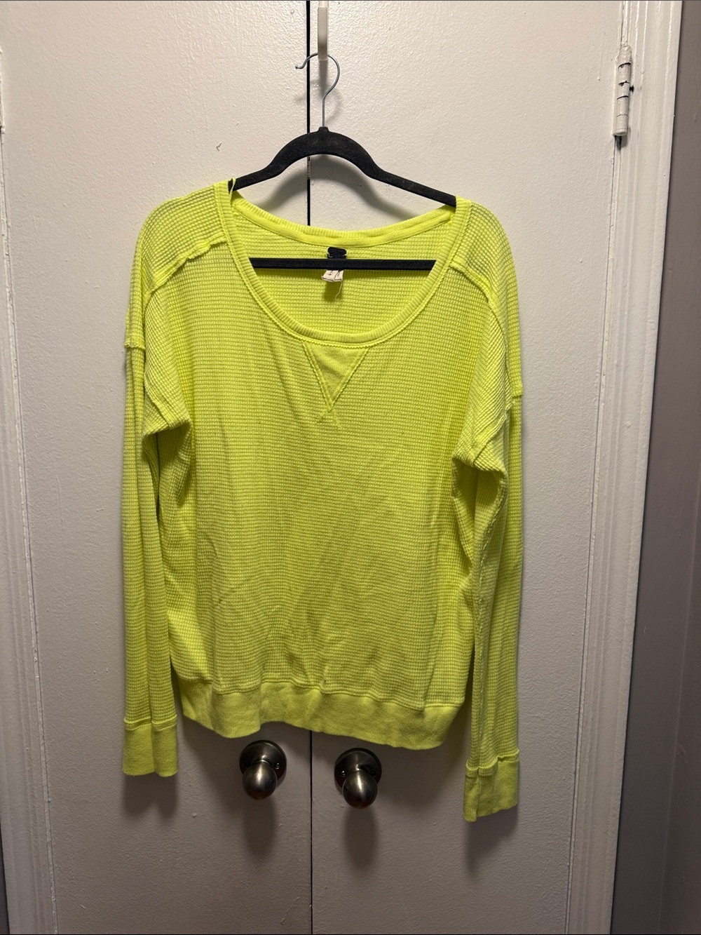 We The Free Neon Yellow Waffle-Knit Pullover Sweatshirt